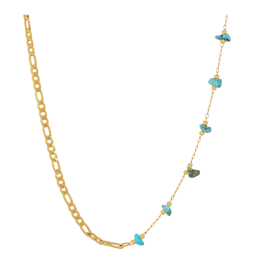 Fashion Lake Green Titanium Steel Natural Stone Irregular Splicing Chain Necklace,Necklaces