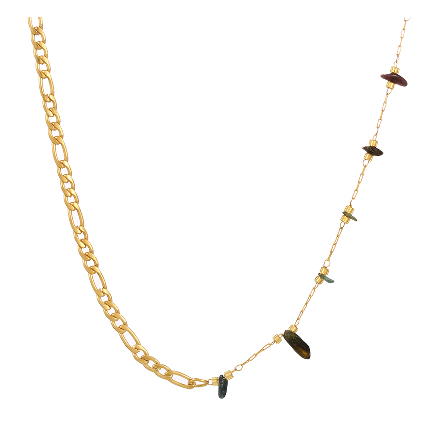 Fashion Lake Green Titanium Steel Natural Stone Irregular Splicing Chain Necklace,Necklaces