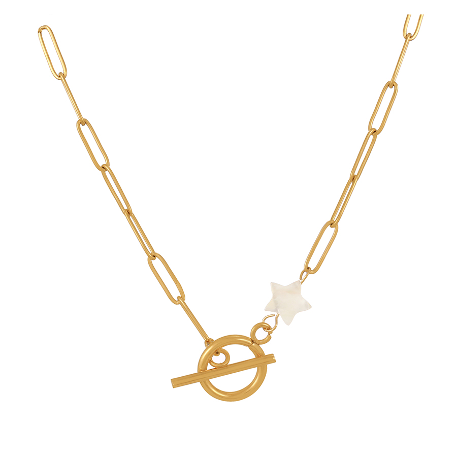 Fashion Gold-2 Titanium Steel Shell Pentagram Ot Buckle Necklace,Necklaces