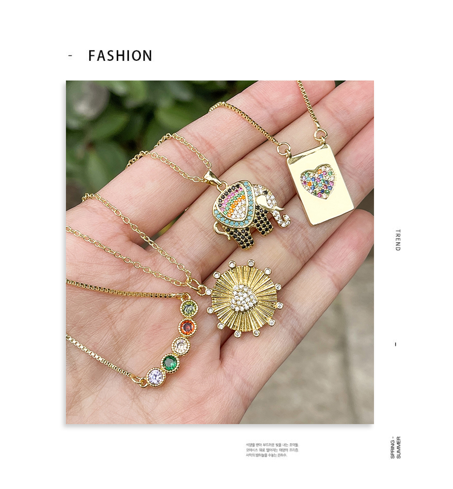 Fashion Color-3 Bronze Zircon Heart Necklace,Necklaces