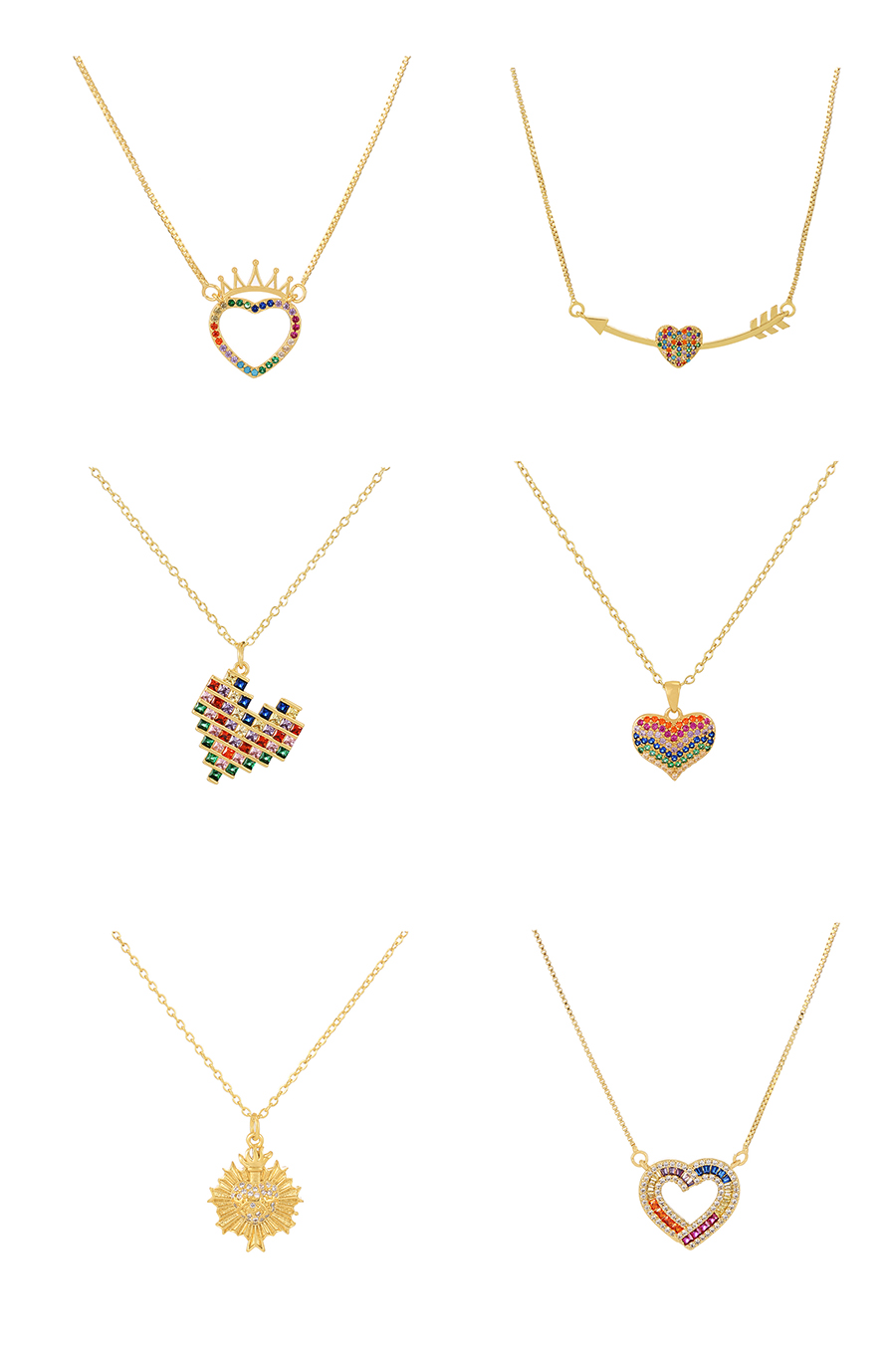 Fashion Color-5 Bronze Zircon Heart Crown Necklace,Necklaces