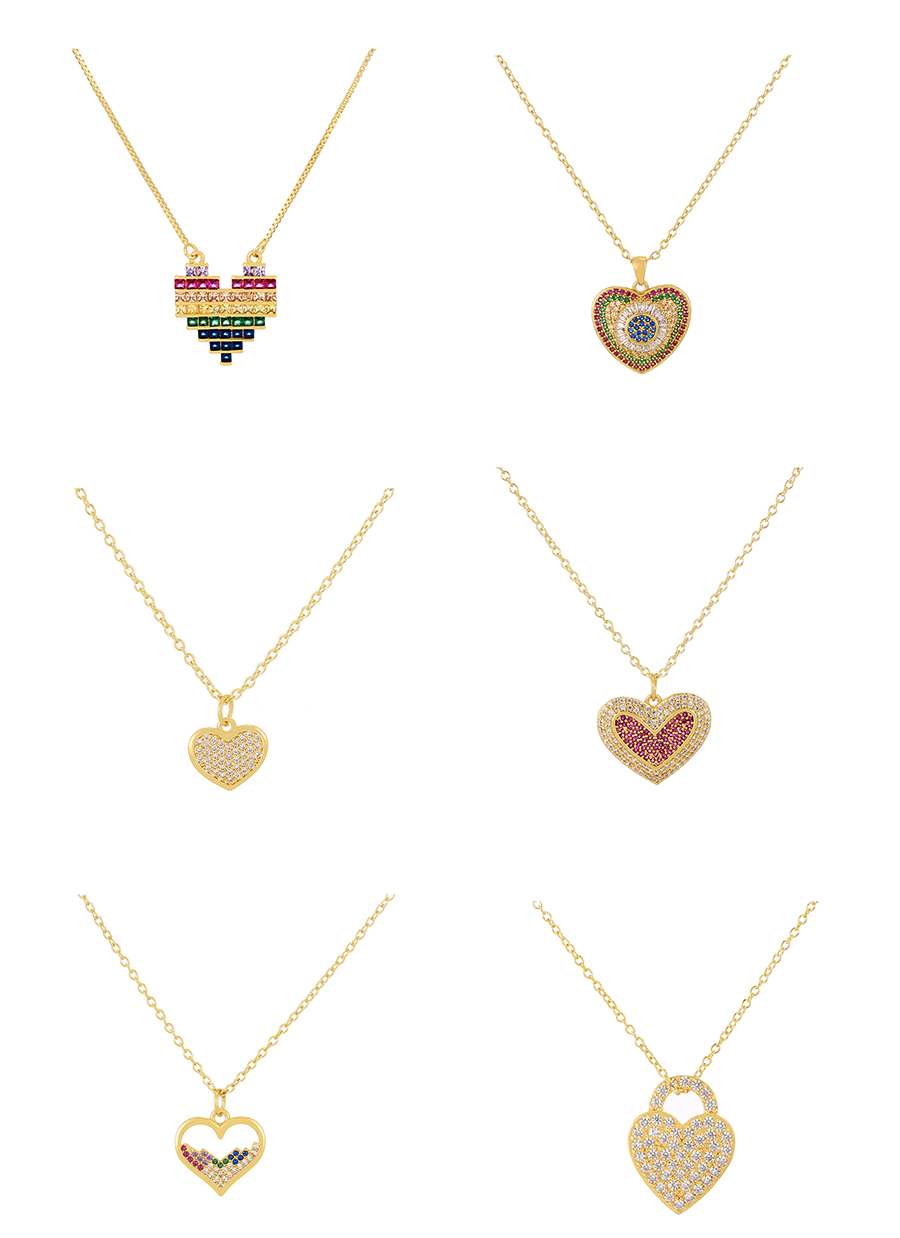 Fashion Color-3 Bronze Zircon Heart Necklace,Necklaces