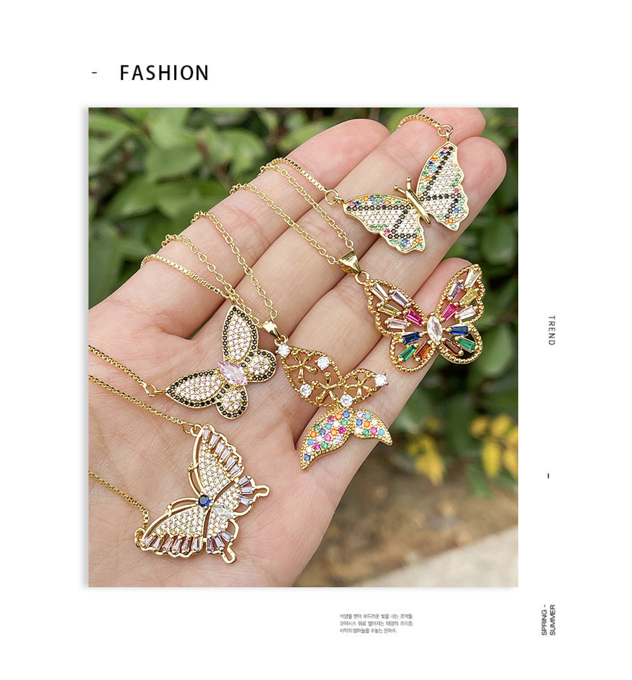 Fashion Color-4 Bronze Zircon Butterfly Necklace,Necklaces