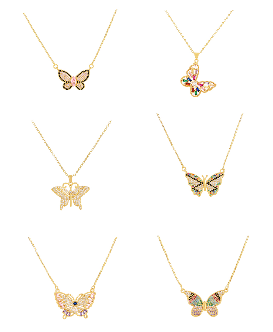 Fashion Color Bronze Zircon Butterfly Flower Necklace,Necklaces