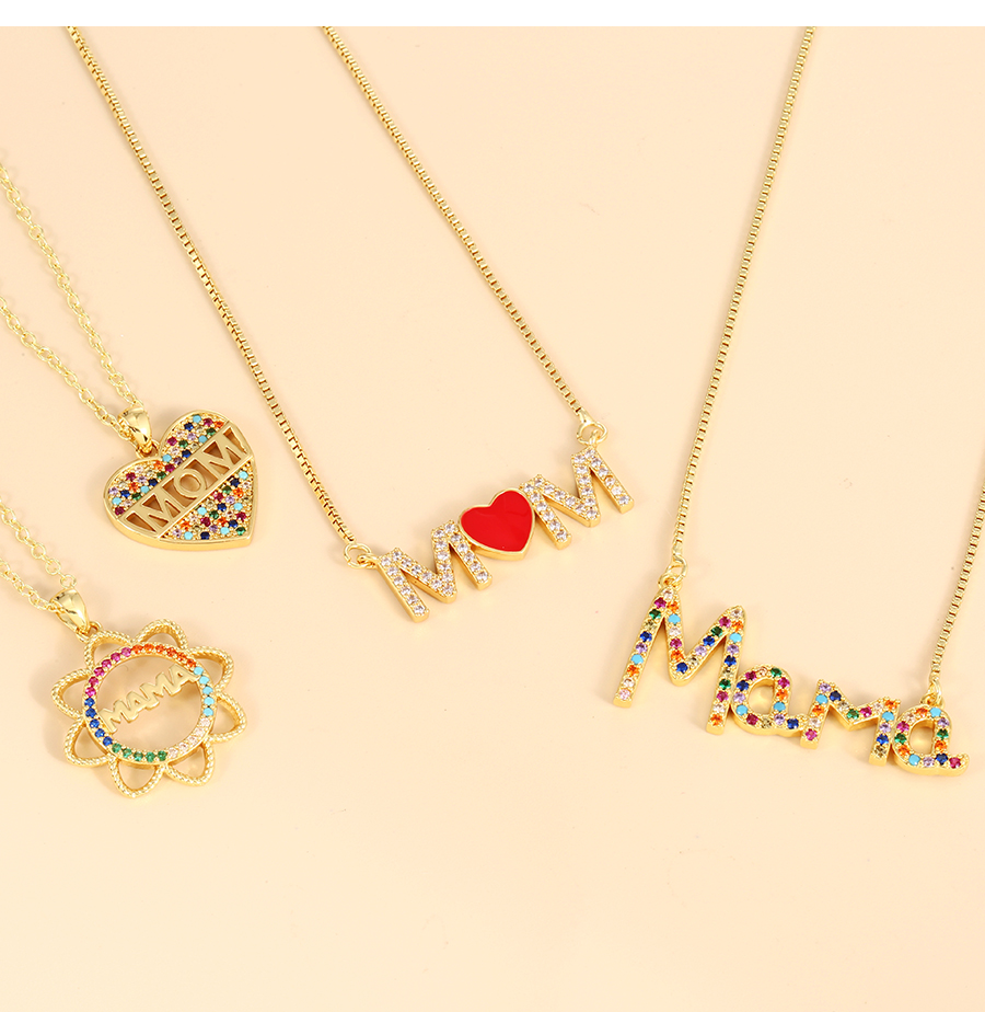 Fashion Color-4 Bronze Zircon Alphabet Mama Heart Necklace,Necklaces