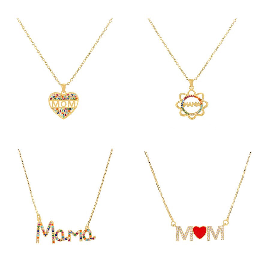Fashion Color-2 Bronze Zircon Alphabet Mama Heart Necklace,Necklaces