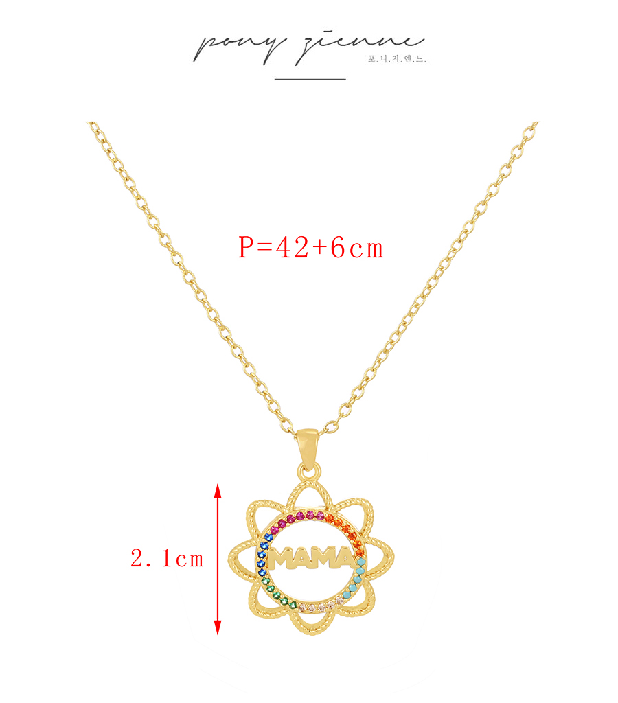 Fashion Color Bronze Zircon Alphabet Mama Flower Necklace,Necklaces