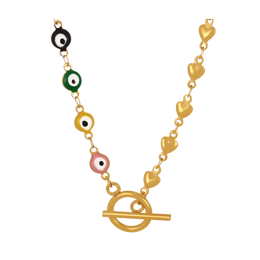 Fashion Gold-2 Titanium Steel Drop Oil Eye Ot Buckle Love Necklace,Necklaces