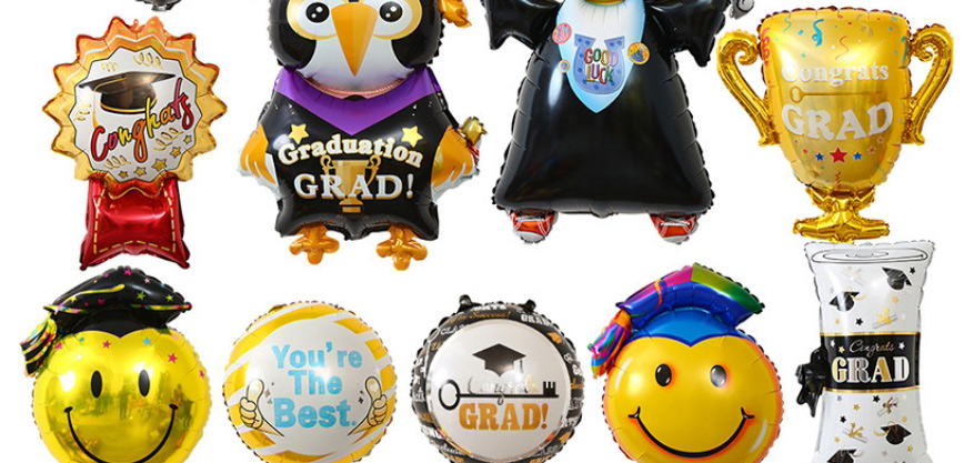 Fashion Graduation Season Yellow Irregular Aluminum Film Balloon With Geometric Printing,Festival & Party Supplies