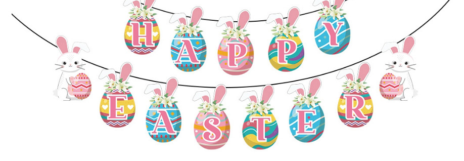 Fashion Easter Egg Pull Flag Easter Bunny Egg Pull Flag Letter Banner,Festival & Party Supplies