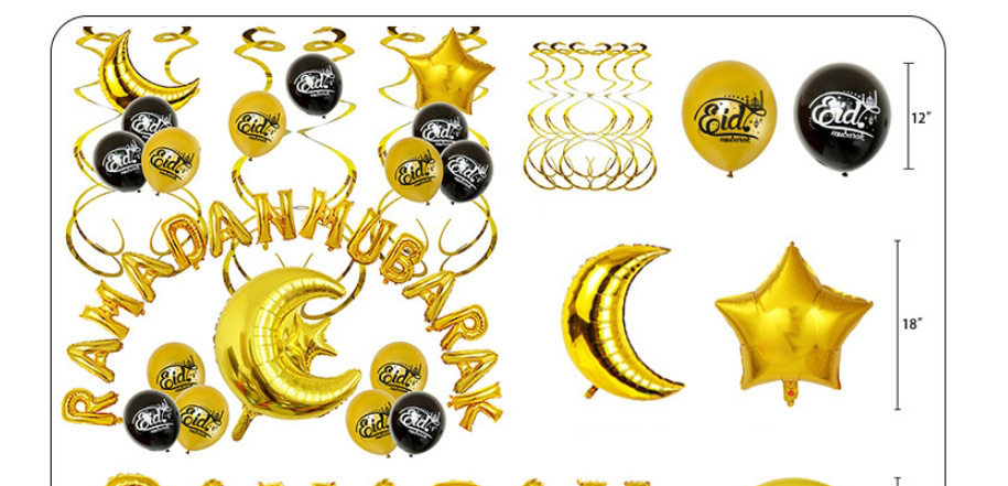 Fashion Golden Eid Set 2 Star Moon Alphabet Balloons Set,Festival & Party Supplies