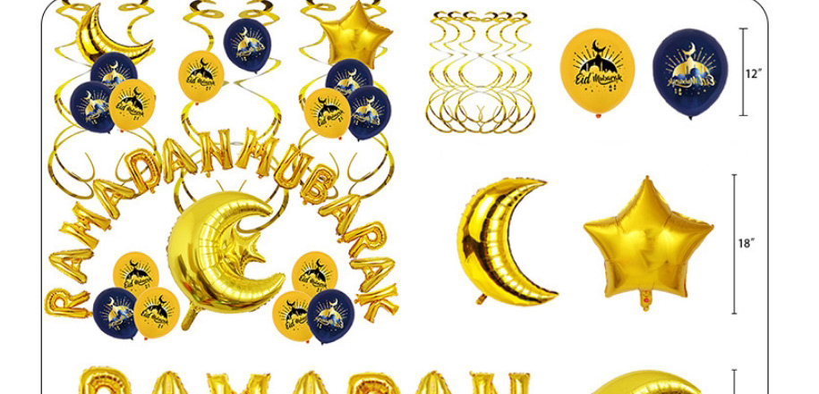 Fashion Golden Eid Set 2 Star Moon Alphabet Balloons Set,Festival & Party Supplies