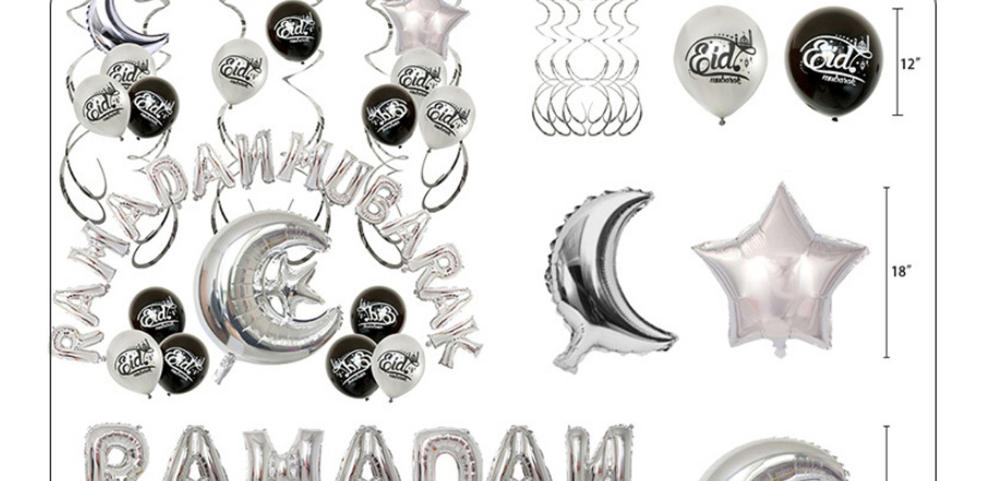 Fashion Silver Eid Set Star Moon Alphabet Balloons Set,Festival & Party Supplies