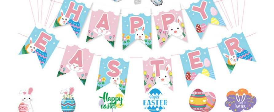 Fashion Easter Cartoon Rabbit Set Geometric Egg Rabbit Pull Flag Balloon Set,Festival & Party Supplies
