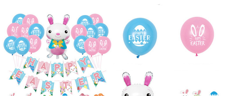 Fashion Easter Cartoon Rabbit Set Geometric Egg Rabbit Pull Flag Balloon Set,Festival & Party Supplies