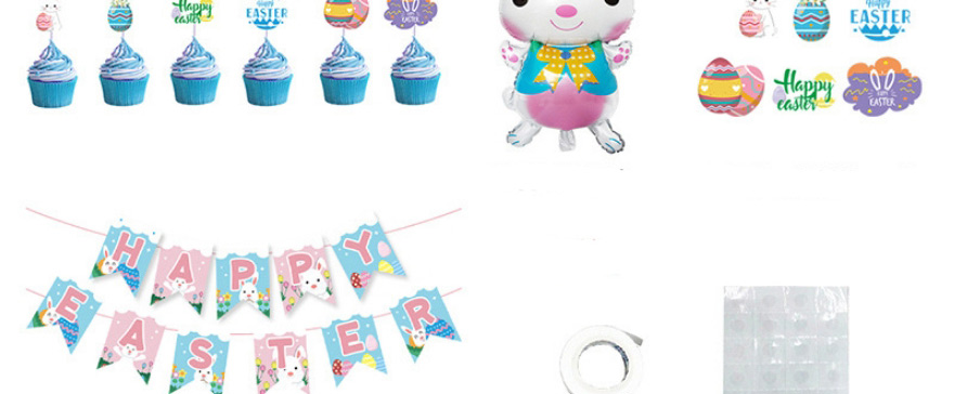 Fashion Easter Bunny Set Geometric Egg Rabbit Pull Flag Balloon Set,Festival & Party Supplies