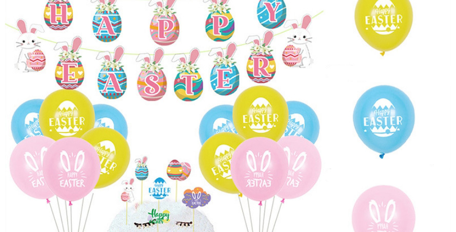 Fashion Easter Egg Pulling Flag Package Geometric Alphabet Pull Flag Latex Balloons Set,Festival & Party Supplies