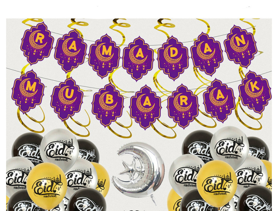 Fashion Purple Gold And Silver Suit Geometric Alphabet Pull Flag Latex Balloons Set,Festival & Party Supplies