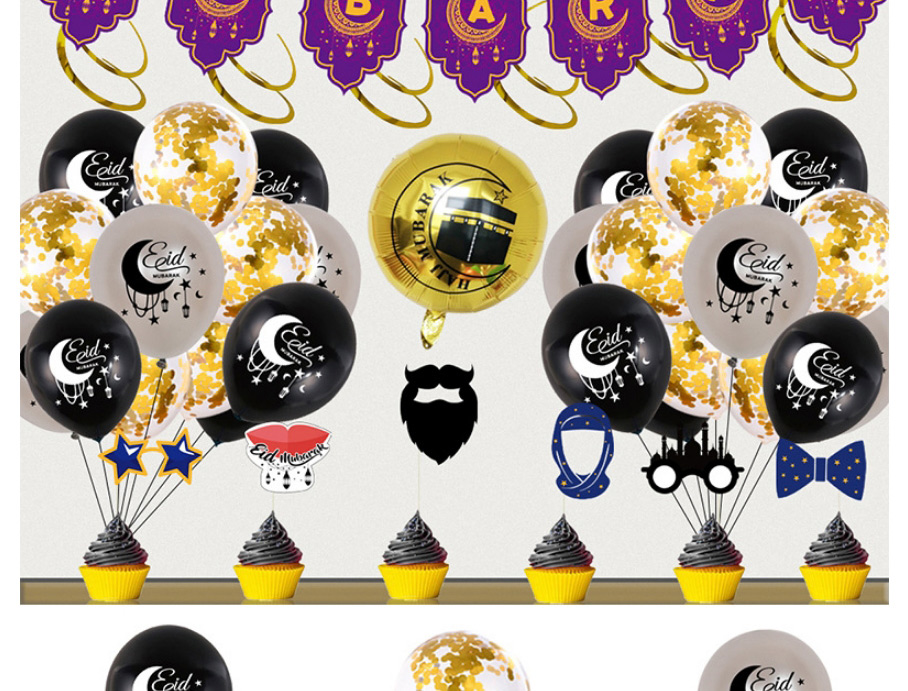 Fashion Purple Gold Suit Geometric Alphabet Pull Flag Latex Balloons Set,Festival & Party Supplies
