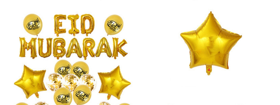 Fashion Eid Rose Gold Set Geometric Alphabet Pull Flag Latex Balloons Set,Festival & Party Supplies