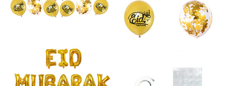 Fashion Eid Black Gold Set Geometric Alphabet Pull Flag Latex Balloons Set,Festival & Party Supplies