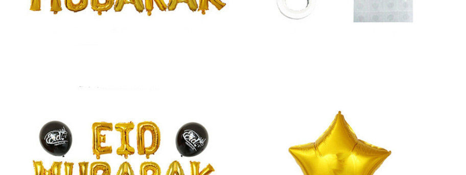 Fashion Eid Golden Set Geometric Alphabet Pull Flag Latex Balloons Set,Festival & Party Supplies
