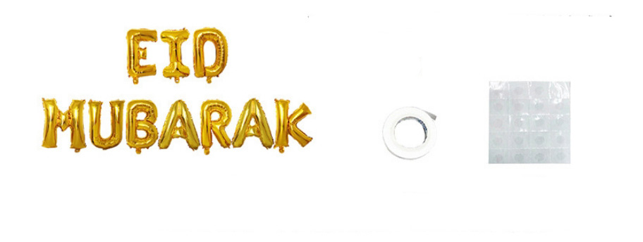 Fashion Eid Golden Set Geometric Alphabet Pull Flag Latex Balloons Set,Festival & Party Supplies