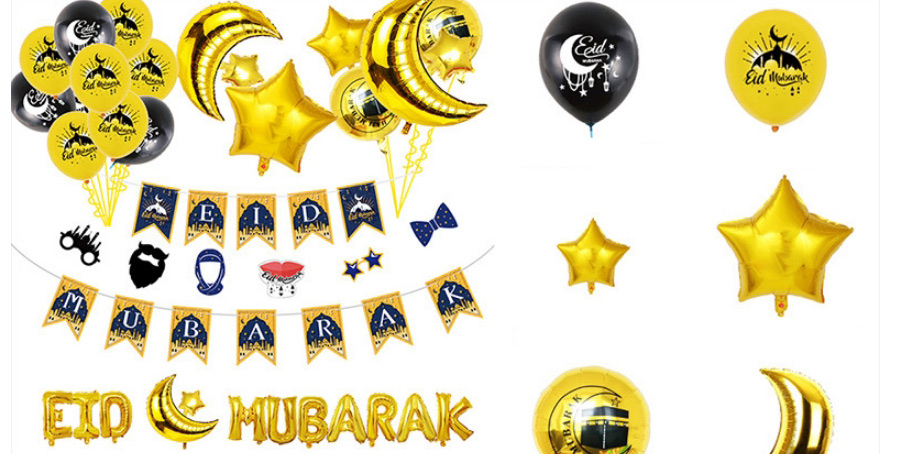 Fashion Eid Set 2 Geometric Alphabet Pull Flag Latex Balloons Set,Festival & Party Supplies