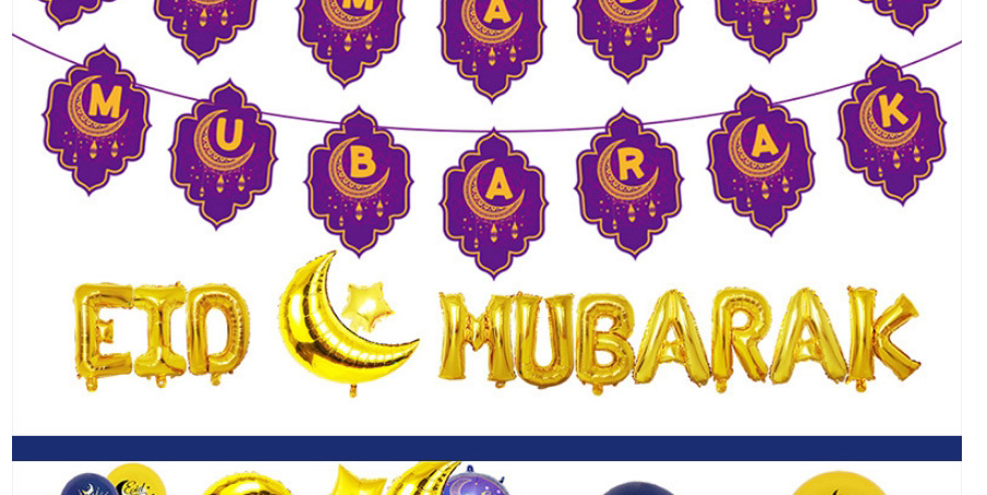 Fashion Eid Al-fitr Set 1 Geometric Alphabet Pull Flag Latex Balloons Set,Festival & Party Supplies