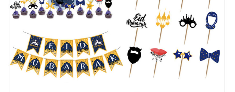 Fashion Eid Fishtail Flag Set Geometric Alphabet Pull Flag Latex Balloons Set,Festival & Party Supplies