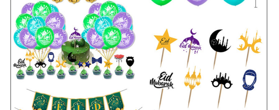 Fashion Eid Al-fitr Purple Pull Flag Set Geometric Alphabet Pull Flag Latex Balloons Set,Festival & Party Supplies