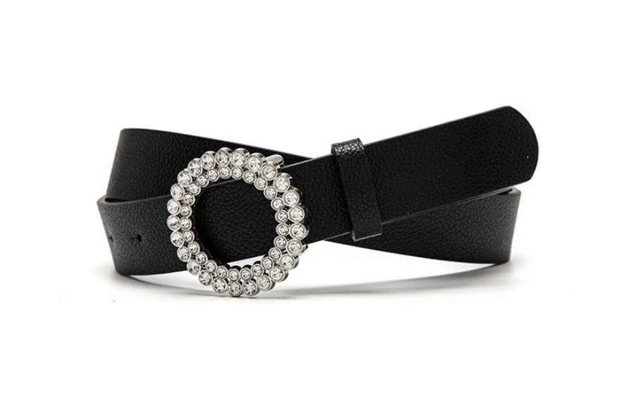 Fashion Black Pu Diamond Round Buckle Wide Belt,Wide belts