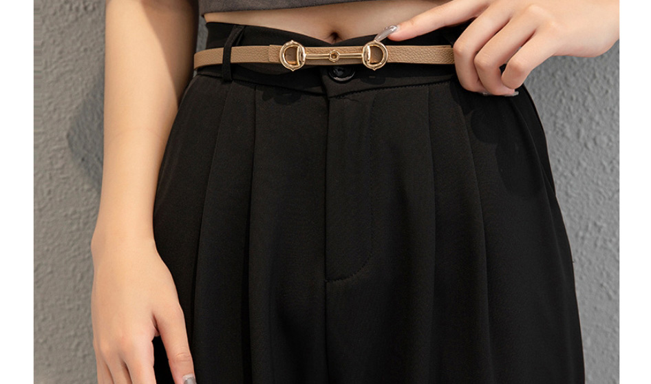 Fashion Dark Khaki Pu Leather Horsebit Thin Belt,Thin belts
