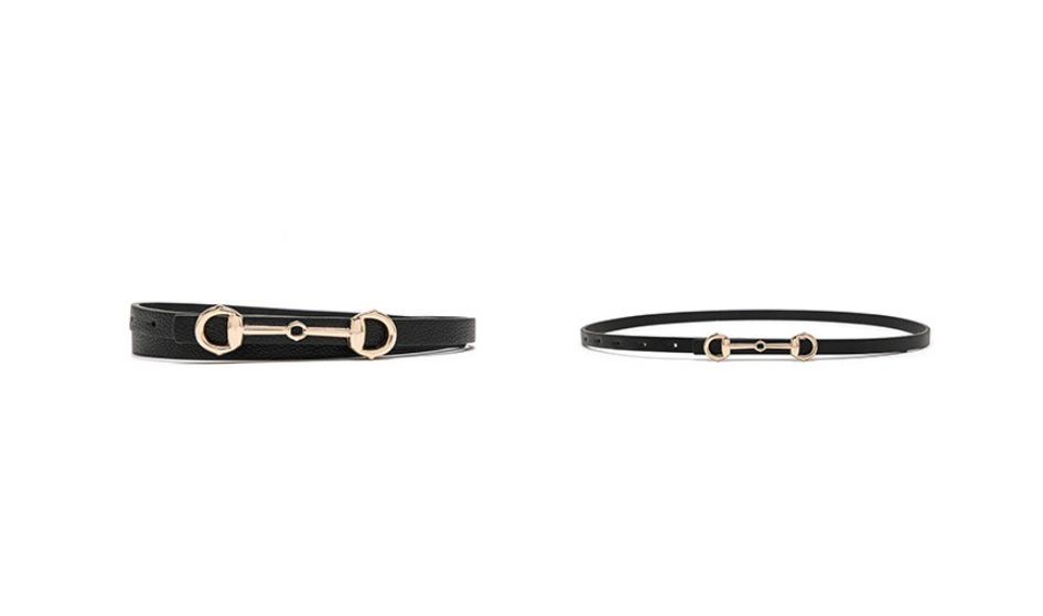 Fashion Black Pu Leather Horsebit Thin Belt,Thin belts