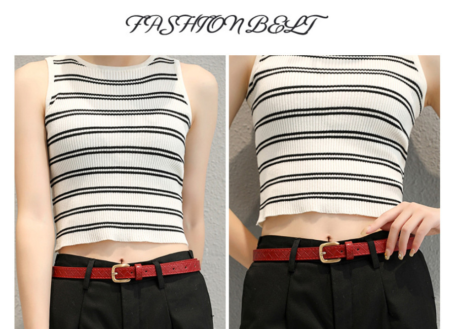 Fashion Red Pu Square Buckle Diamond Embroidery Wide Belt,Wide belts