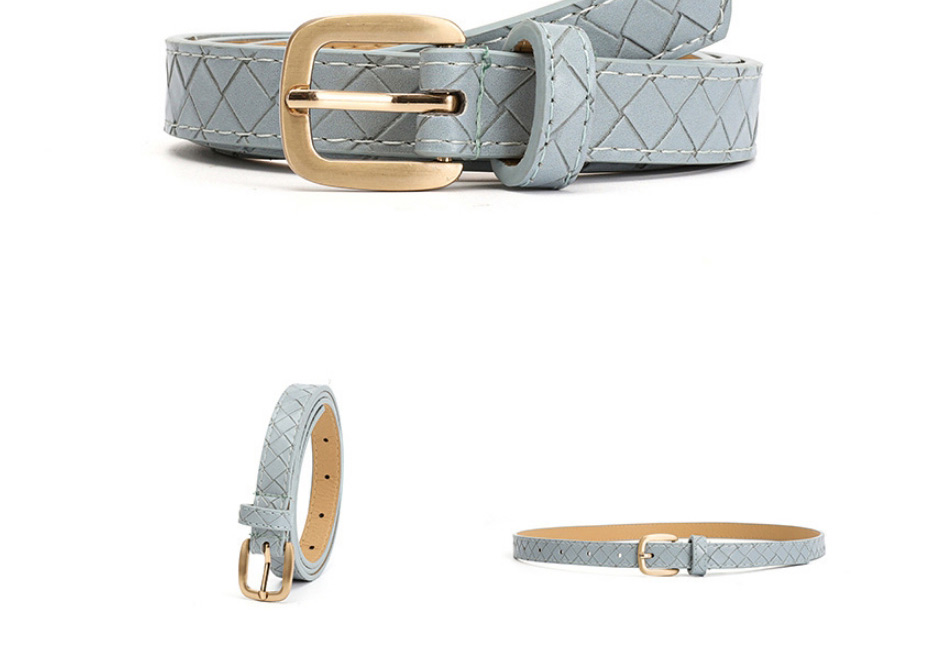 Fashion Sky Blue Pu Square Buckle Diamond Embroidery Wide Belt,Wide belts