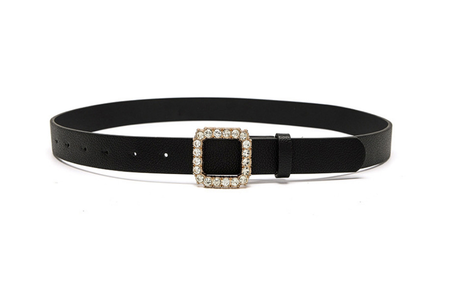 Fashion Black Diamond-studded Square Buckle Pu Wide Belt,Wide belts