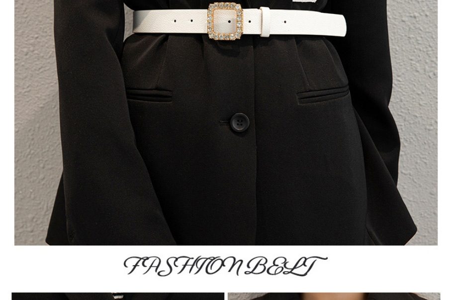 Fashion Dark Khaki Diamond-studded Square Buckle Pu Wide Belt,Wide belts