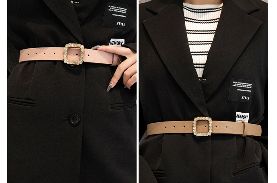 Fashion Pink Diamond-studded Square Buckle Pu Wide Belt,Wide belts