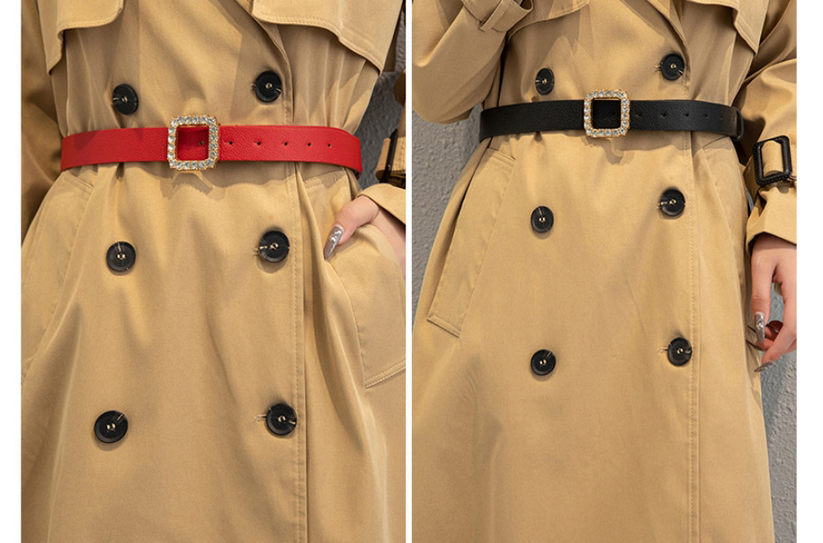 Fashion Red Diamond-studded Square Buckle Pu Wide Belt,Wide belts