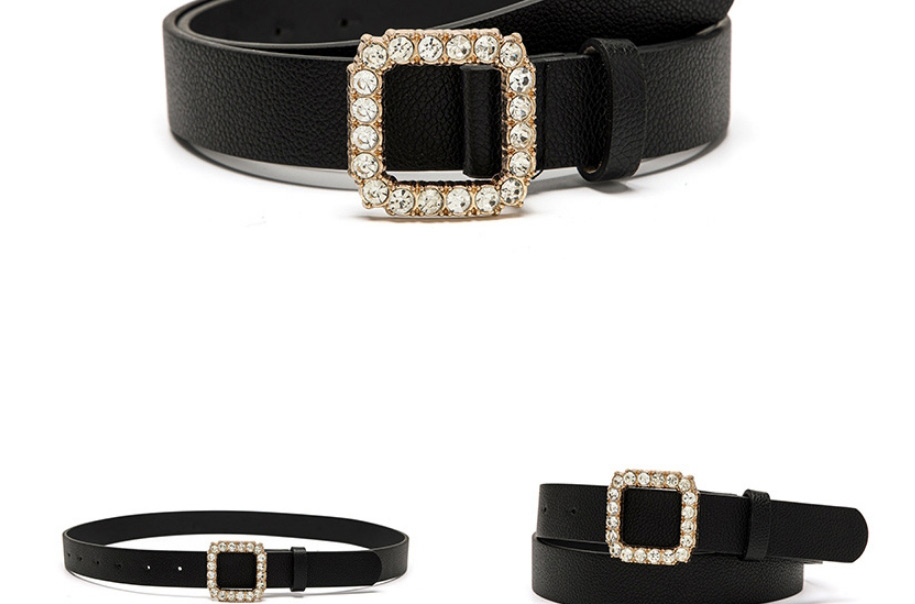 Fashion White Diamond-studded Square Buckle Pu Wide Belt,Wide belts