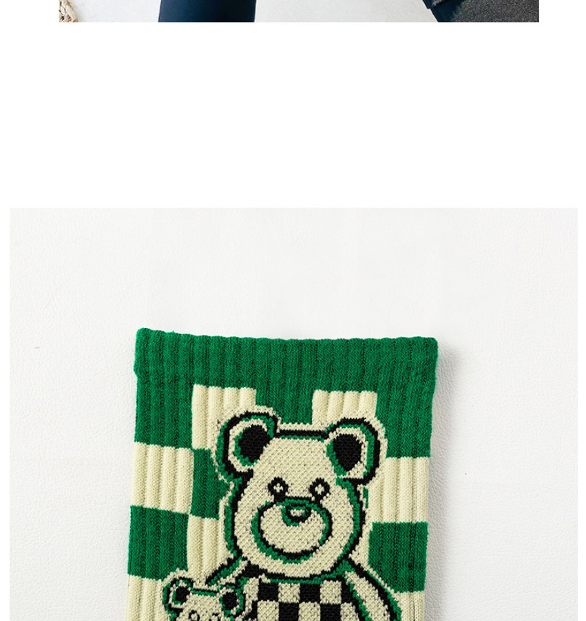 Fashion Green Cotton Check Bear Embroidery Socks,Fashion Socks