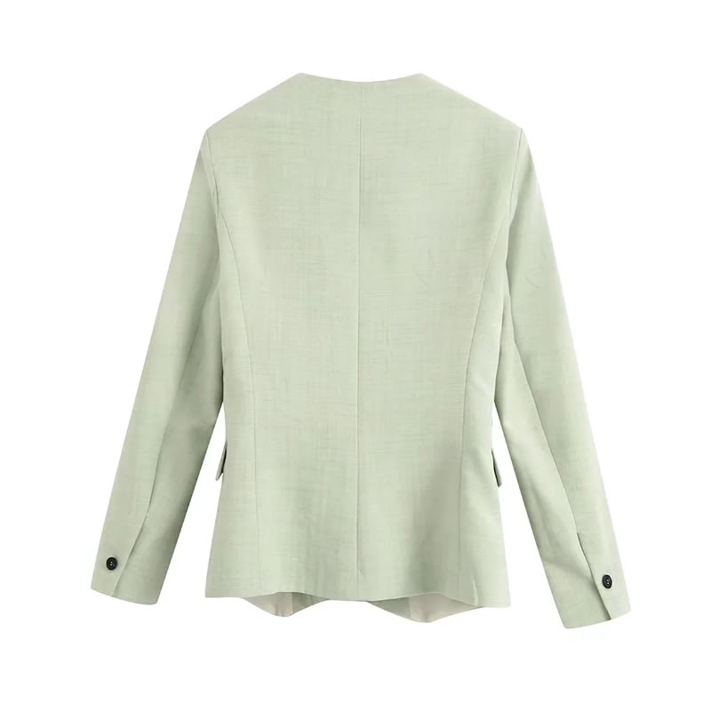 Fashion Green V-neck One-button Pocket Blazer,Coat-Jacket