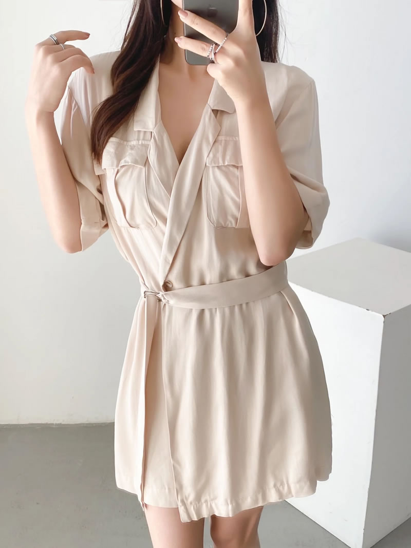 Fashion Apricot Woven Lace-up Dress,Mini & Short Dresses