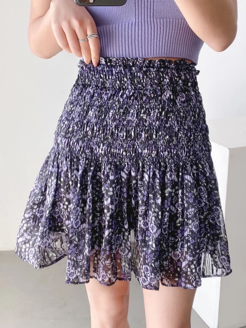 Fashion Multicolor Elastic Print Skirt,Skirts