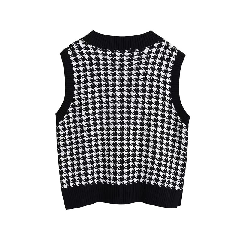 Fashion Multicolor Houndstooth V-neck Tank Top,Tank Tops & Camis
