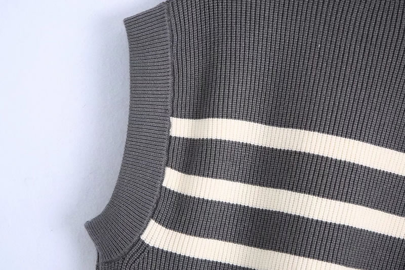 Fashion Multicolor Woven Striped Lapel Tank Top,Sweater