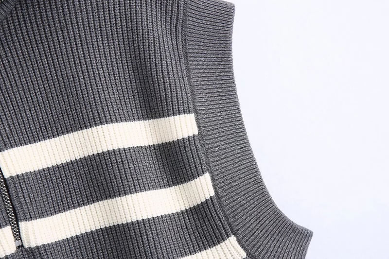Fashion Multicolor Woven Striped Lapel Tank Top,Sweater