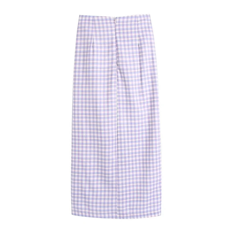 Fashion Purple Woven Check Knotted Skirt,Skirts