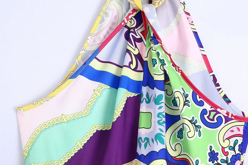 Fashion Multicolor Printed Halterneck Dress,Long Dress